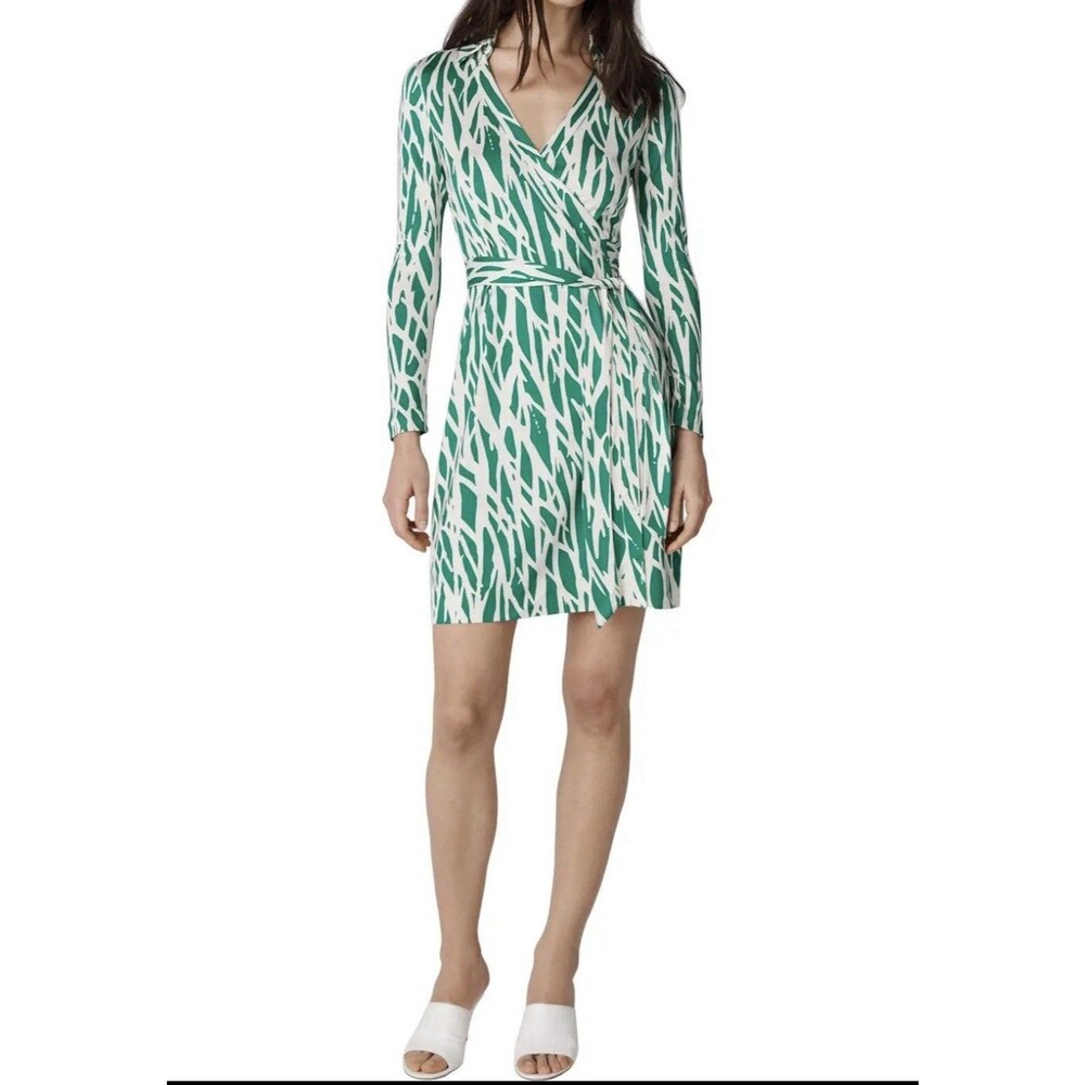 Diane Von Furstenberg New Jeanne Two 100% Silk Jersey Wrap Dress Twig Green 10